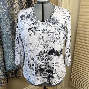 Alia V-Neck 3/4 Sleeve Top with Tuscany Travel Print Women's Size XL
